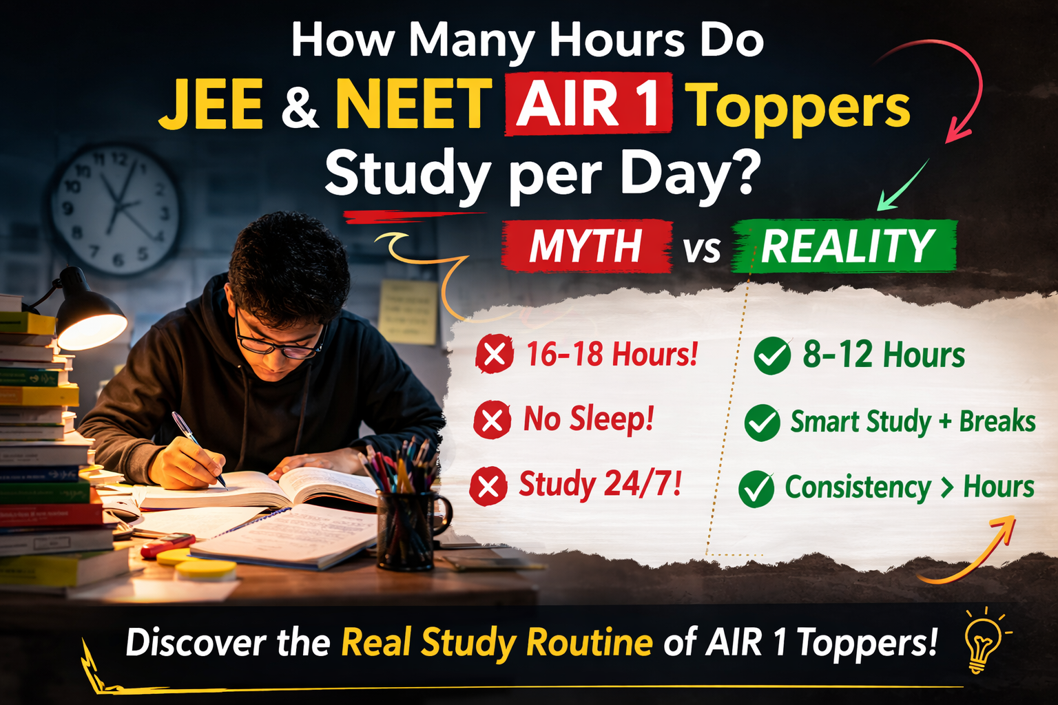 How Many Hours Do JEE & NEET AIR 1 Toppers Study per Day? Myth vs Reality